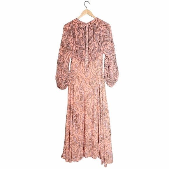 NWT Free People Mirage Maxi Dress Long Sleeve Flowy Boho Peach Combo Size 2 NEW - Picture 4 of 16